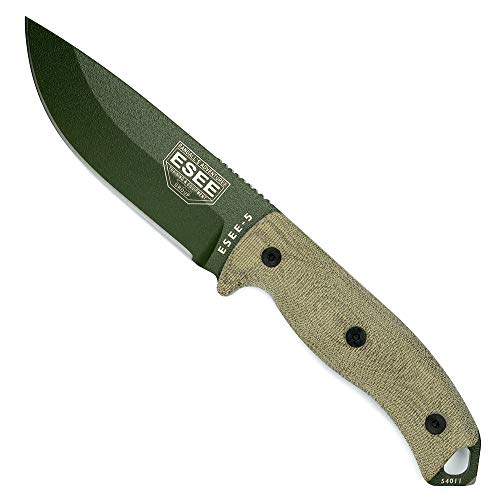 Blue Ridge Knives ESEE-5 1095 Carbon Steel, Black Kydex Sheath (OD Green Blade, Green Canvas Micarta 3D Handle)