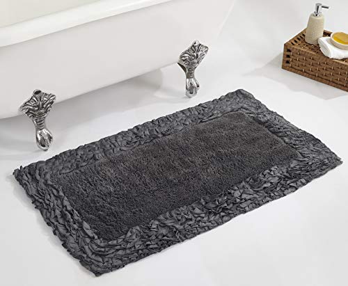 Better Trends Shaggy Border Collection is Ultra Soft, Plush and Absorbent Tufted Bath Mat Rug 100% Cotton in Vibrant Colors, 24" x 40" Rectangle, Grey