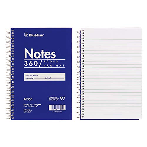 Rediform Blueline Steno Pad/Note Pad, Spiral Binding with Flexible Blue Cover, 9 x 6 x 0.813 Inches, 360 Pages (AT35B)