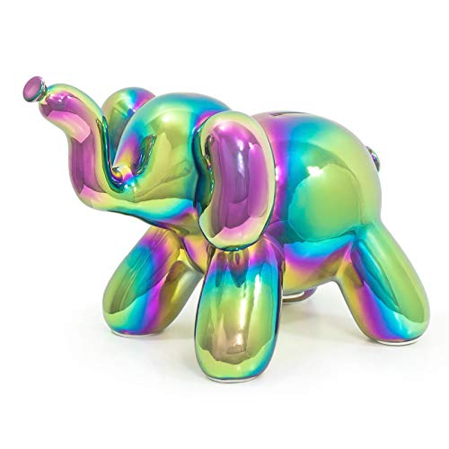 Made By Humans Balloon Elephant Money Bank, Cool and Unique Ceramic Piggy Bank with High-Gloss Finish - Silver (Rainbow)