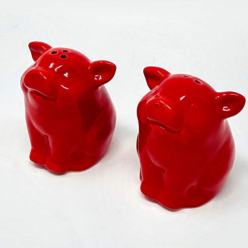 Drew Derose Set of 2 Red Unique Pig Design Salt and Pepper Shakers, 3.5"