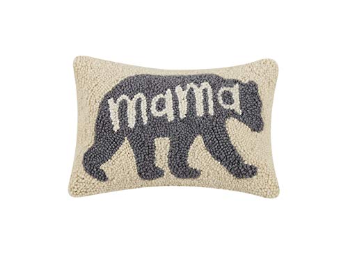 Peking Handicraft 30TG493C12OB Poly Filled Hook Throw Pillow, 12-inch Length, Wool and Cotton (Mama Bear)