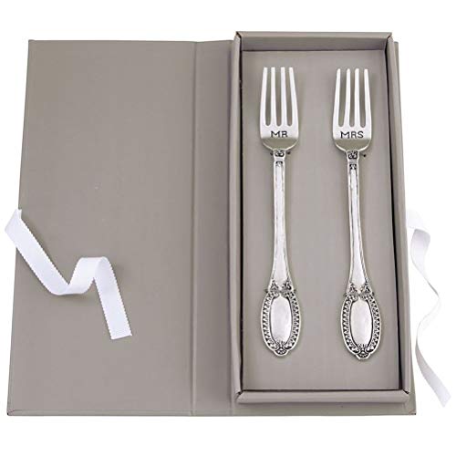 Mud Pie Mr. & Mrs. Wedding Fork Set, 8 inches, Silverplate