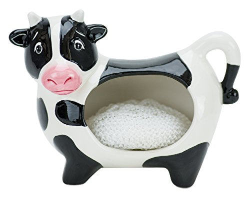 Boston Warehouse Udderly Cow Scrubby Holder With Non-Scratch Scrubber, Hand Painted Ceramic