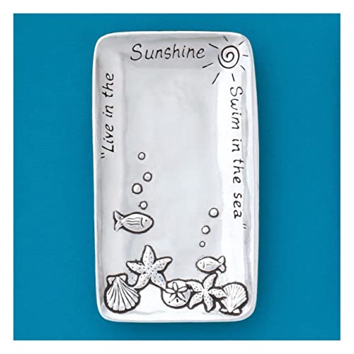 Basic Spirit Small Pewter Jewelry Tray - Shells and Fish - Home Decorative Bowl Wedding Christmas Gift, Jewelry Display, Ring Holder Storage Display Organizer for Ocean Beach Coastal Lover