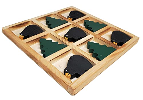 Lipco Cabin Decor Bear and Pine Tree Wood Tic Tac Toe Game - Coffee Table Decor, 7.5-inches