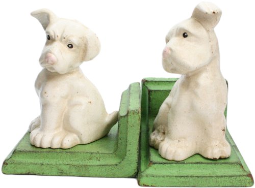 HomArt White Puppy Bookend Set, Made of Cast Iron, Set of 2, White Finish