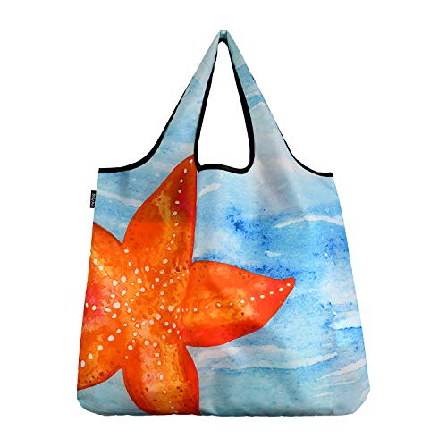 Yay Novelty YaYbag JUMBO Size, Fashionable Reusable Shopping Bags, Reusable Grocery Bags, Reusable Produce Bags, Washable Reusable Bags, Foldable Reusable Bags, 55 lbs Heavy Duty, Starfish