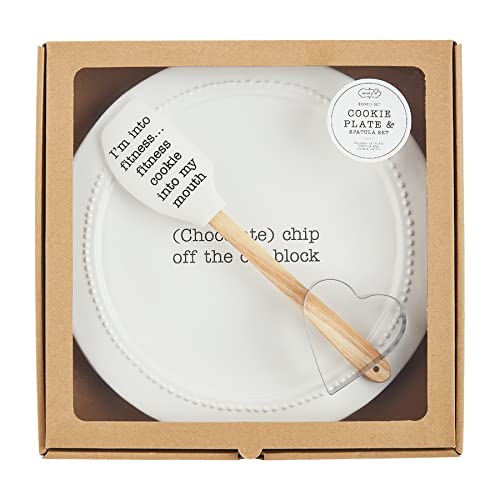 Mud Pie Circa Cookie Plate Set, Plate 12" Dia | Spatula 12" | Cutter 3" x 3",White