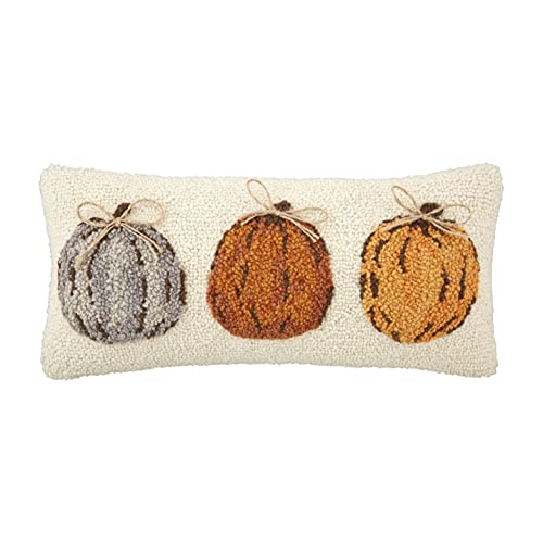 Mud Pie Hooked Pumpkin Throw Pillow, 16-inch Square