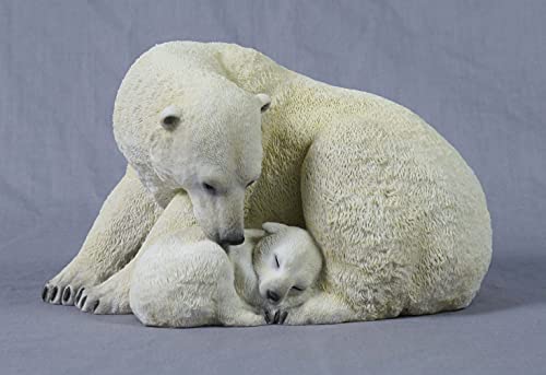Unicorn Studio 7.75 Inch Polar Bear Cub Cuddling with Mother Statue Figurine, White
