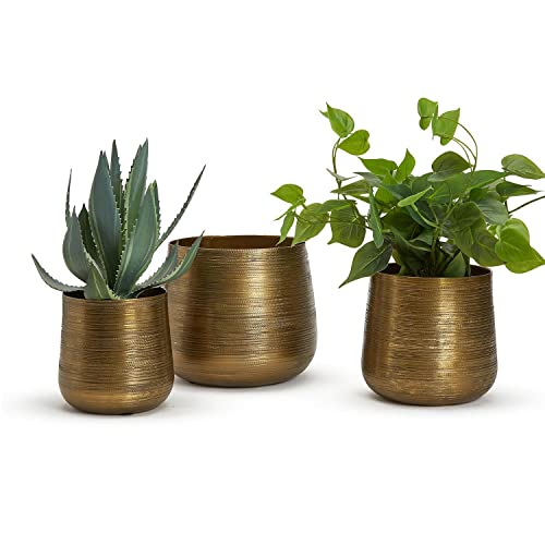 Two's Company Set of 3 Casbah, Antique Gold Etched Planter - Recycle Aluminum