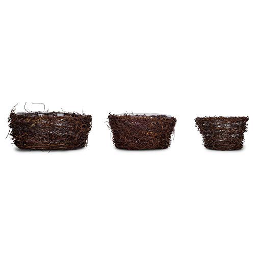 Napco Birds Nest Amber Brown 10.25 Inches Twig Flower Pot Planter Dish Gardens Set of 3