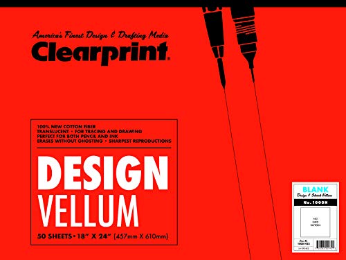 Chartpak Clearprint 1000H Design Vellum Pad, 16 lb, 100% Cotton, 18 x 24 Inches, 50 Sheets, Translucent White, 1 Each (10001422)