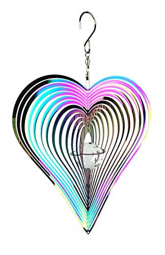 Red Carpet Studios Stainless Steel Mirrored Iridescent Wind Spinner, Heart