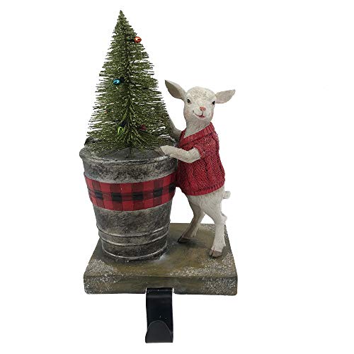 Comfy Hour Winter Holiday Home Collection 9" Sheep with Christmas Tree Stocking Hanger Christmas Decoration, Green, Polyresin