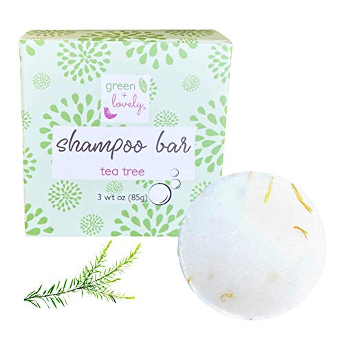 Green+Lovely Tea Tree Shampoo Bar for Hair, SLS Free, Sulfate Free Shampoo, Calendula Botanicals. Made with Natural and Organic Ingredients. Paraben Free.