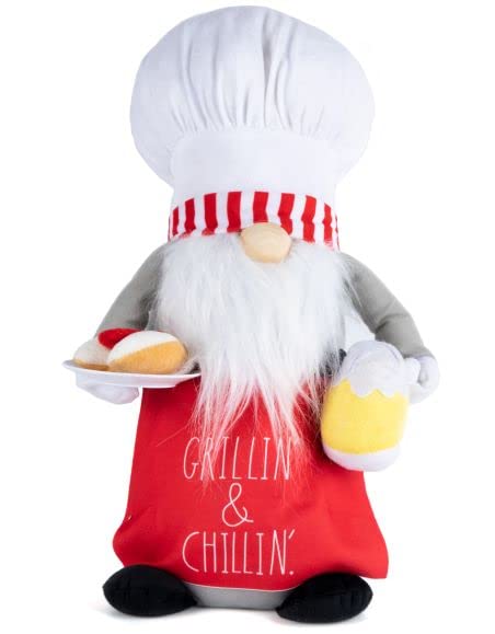 DesignStyles Rae Dunn Kitchen Gnome - Cookout Decoration for Home - Farmhouse Kitchen, Deck and Grill Decoration - Gifts for Women - Stuffed Gnomes Plush Shelf Figurines - Gnome Decor Gifts - Grillin & Chillin
