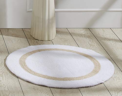 Better Trends Hotel Collection 100% Cotton in Race Track Pattern, 30" Round, White & Sand