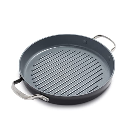 Cookware Company GreenPan CC000674-001 Valencia Pro Hard Anodized 100% Toxin-Free Healthy Ceramic Nonstick Metal Utensil/Dishwasher/Oven Safe Covered Grillpan, 11-Inch, Grey