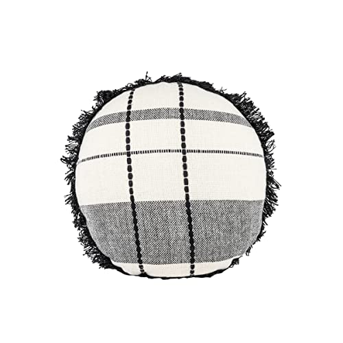 Foreside Home & Garden Black Cross Striped 16X16 Hand Woven Filled Round Pillow