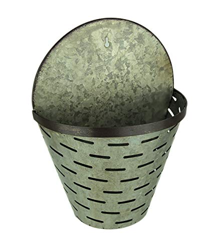 Upper Deck Rustic Galvanized Metal Olive Bucket Indoor/Outdoor Wall Planter