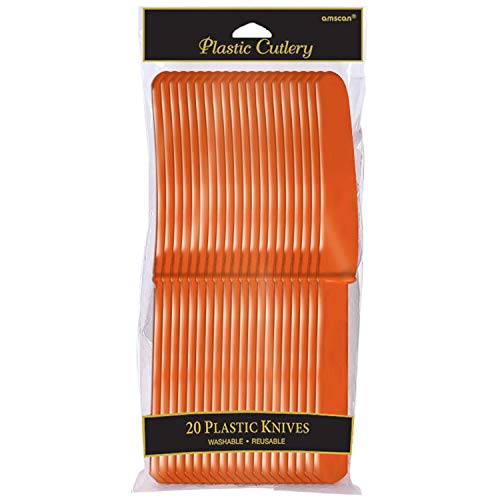 amscan Reusable Knife Tableware Party Supplies (20 Piece), Orange, 4548.05