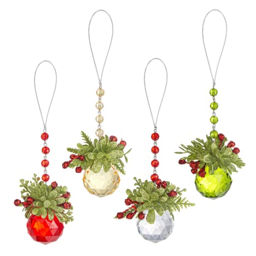 Ganz 4 Mistletoe Facetted Acrylic Ball Drop Ornaments