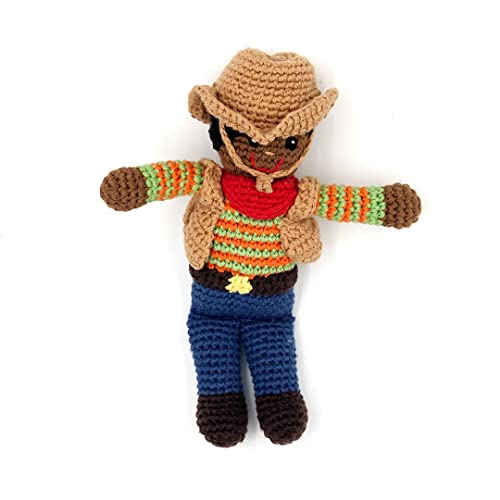 Pebble | Handmade Cowboy Rattle | Crochet | Fair Trade | Pretend | Imaginative Play | Machine Washable