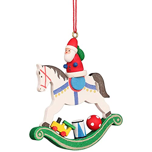 Alexander Taron 10-0603 Christian Ulbricht Ornament - Santa on Rocking Horse - 3" H x 2.75" W x .25" D, White