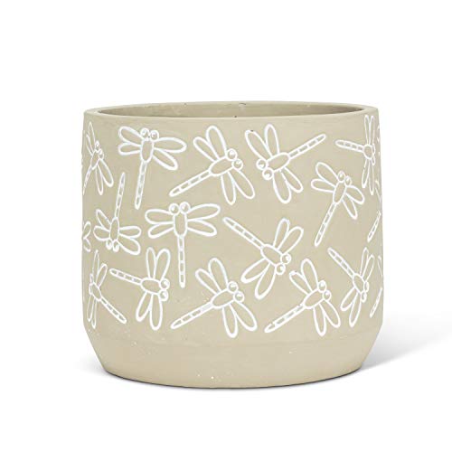 Abbott Collection  27-Intaglio-LG Large Dragonfly Deboss Planter, Grey