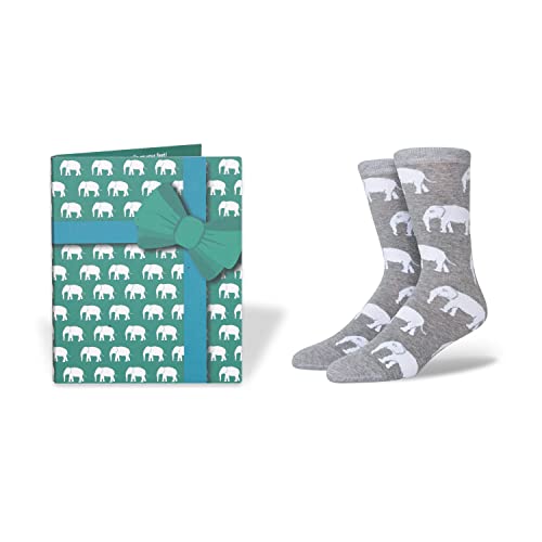 InStitches Funny Birthday Gift Card & Novelty Socks Combo, Hilarious Greeting Card Gift for Men and Women, Adult Humor Notecard, Fun Crew Sock and Envelope Included (White Elephant)