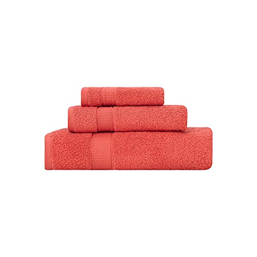 LA HAMMAM 3 Piece Towel Set - 1 Bath Towels, 1 Hand Towels, 1 Washcloths for Bathroom, College Dorm, Kitchen, Shower, Pool, Hotel, Gym & Spa | Soft & Absorbent Turkish Cotton Towel Sets, Coral