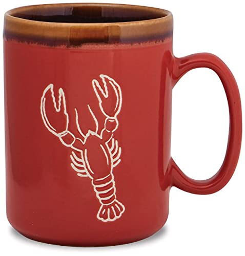 Cape Shore Hand Glazed Coffee Tea Mug Cup - Lobster Gifts for Birthday Christmas, 18 Oz - Traditional Wax Resist Technique