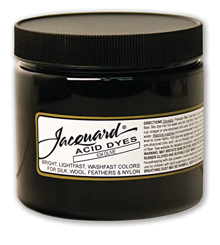 Jacquard Acid Dye for Wool, Silk and Other Protein Fibers, 8 Ounce Jar, Concentrated Powder, Olive 634