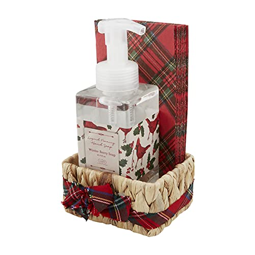 Mud Pie Christmas Soap and Guest Towel Basket Set, Tartan, soap 17 oz | napkins 7.75" x 4" | basket 2.5" x 4.25" x 3.5"