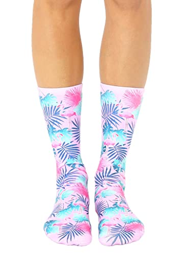 Living Royal 7512C Palm Flamingo Crew Socks, 13-inch Length