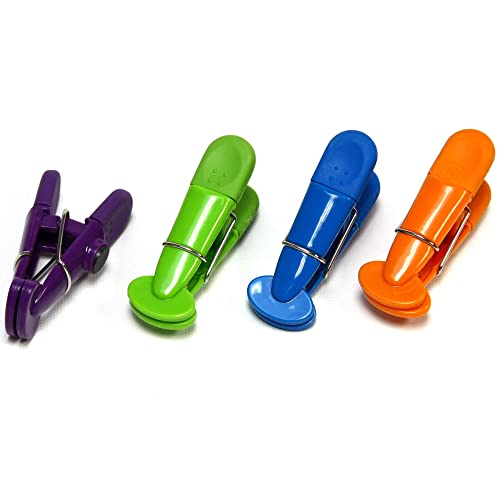 Chef Craft Select Plastic Magnetic Memo Clip Set, 7 inch 4 Piece, Purple/Orange/Green/Blue