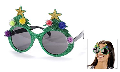 Giftcraft Christmas Tree Novelty Sunglasses Complete with Glitter Pom Poms and Star