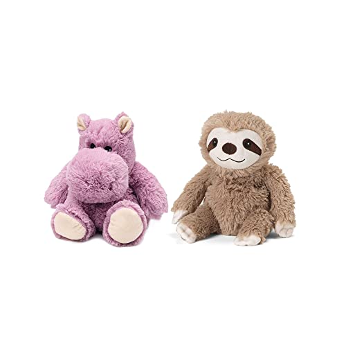 Intelex Warmies Microwavable Plush Set, Junior Hippo and Junior Sloth Warmies are Included - Cozy Plush Heatable Lavender Scented Stuffed Animal