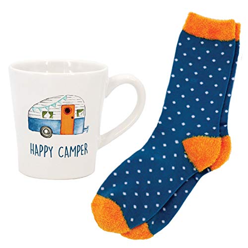 DEI 14460 Happy Camper Mug and Sock Set, 12 oz Mug and One Size Socks, Ceramic and Polyester