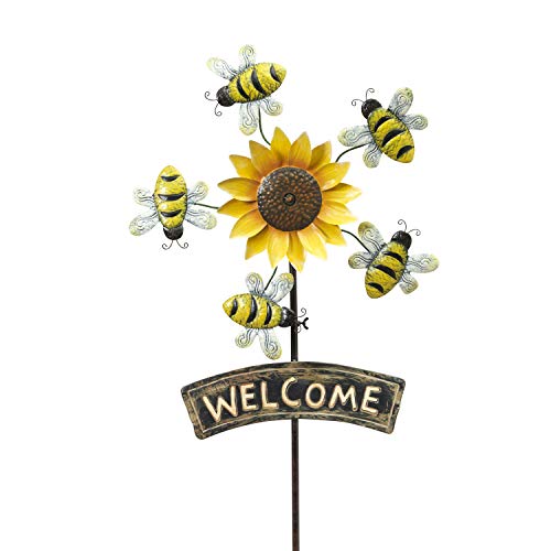 Gerson International 93665Z 63" Metal Honeybee & Sunflower Home Decor, Yellow