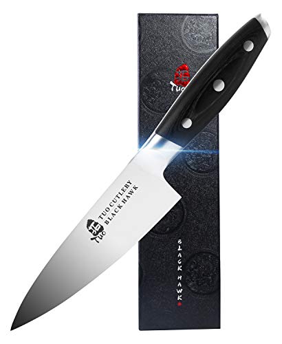 TUO Cutlery Chef Knife - 6 inch Professional Kitchen Cooking Chefs Gyuto Knives Razor Sharp Knife - German Steel Ergonomic Pakkawood Handle - BLACK HAWK SERIES Including Gift Box