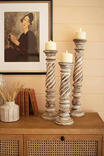 Kalalou NNV1138 Turned Wood Candle Holders, 21-inch Height, Set of 3