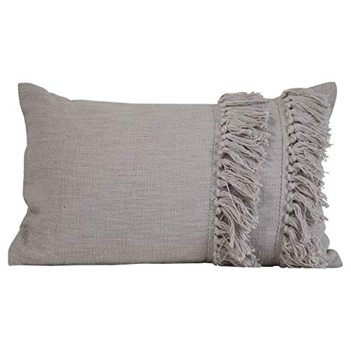 Foreside Home & Garden Gray Handwoven 14x22 Decorative Cotton Throw Pillow with Hand Braided Tassels