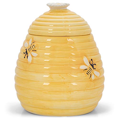 Transpac Honeycomb Yellow Beehive 7 x 8 Dolomite Decorative Tabletop Cookie Jar Canister