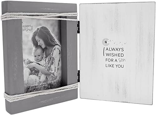 Pavilion - I Always Wished For A Son Like You - Wooden Self-Standing Family Photo Frame, Retro Distressed Farmhouse, Holds 4 x 6 Photo, Textured Gray Whitewashed, 1 Count 5.5x7.5 inches