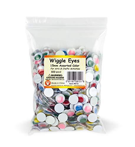 Hygloss Products Plastic Eyeball Googly Eyes for Arts & Crafts-Non-Adhesive-Paste-On-Size 15mm-Classroom Economy Pack-500 Pcs, 15 mm, Assorted Colors