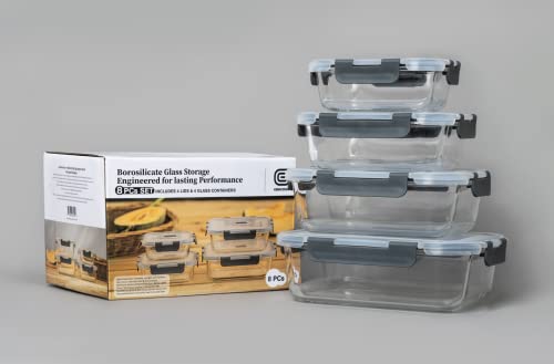 GENICOOK 8pc Rectangle Cool Lock container with Steam Vent set, Microwavable, Food Container