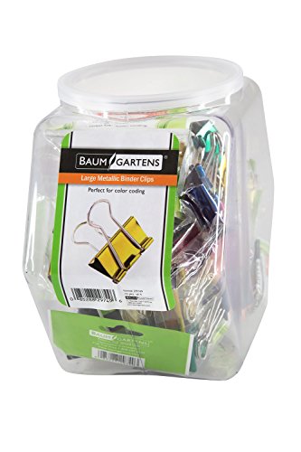 Baumgartens Binder Clips, Large, 1-1/4", Contemporary Metallic, 12 per Set, Assorted